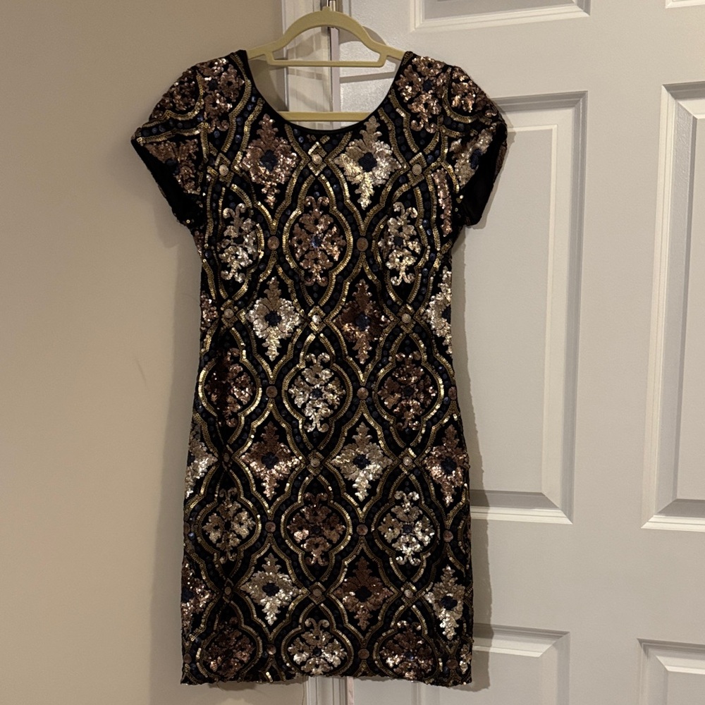 Glamorous Sequin Mini Dress in Black and Gold